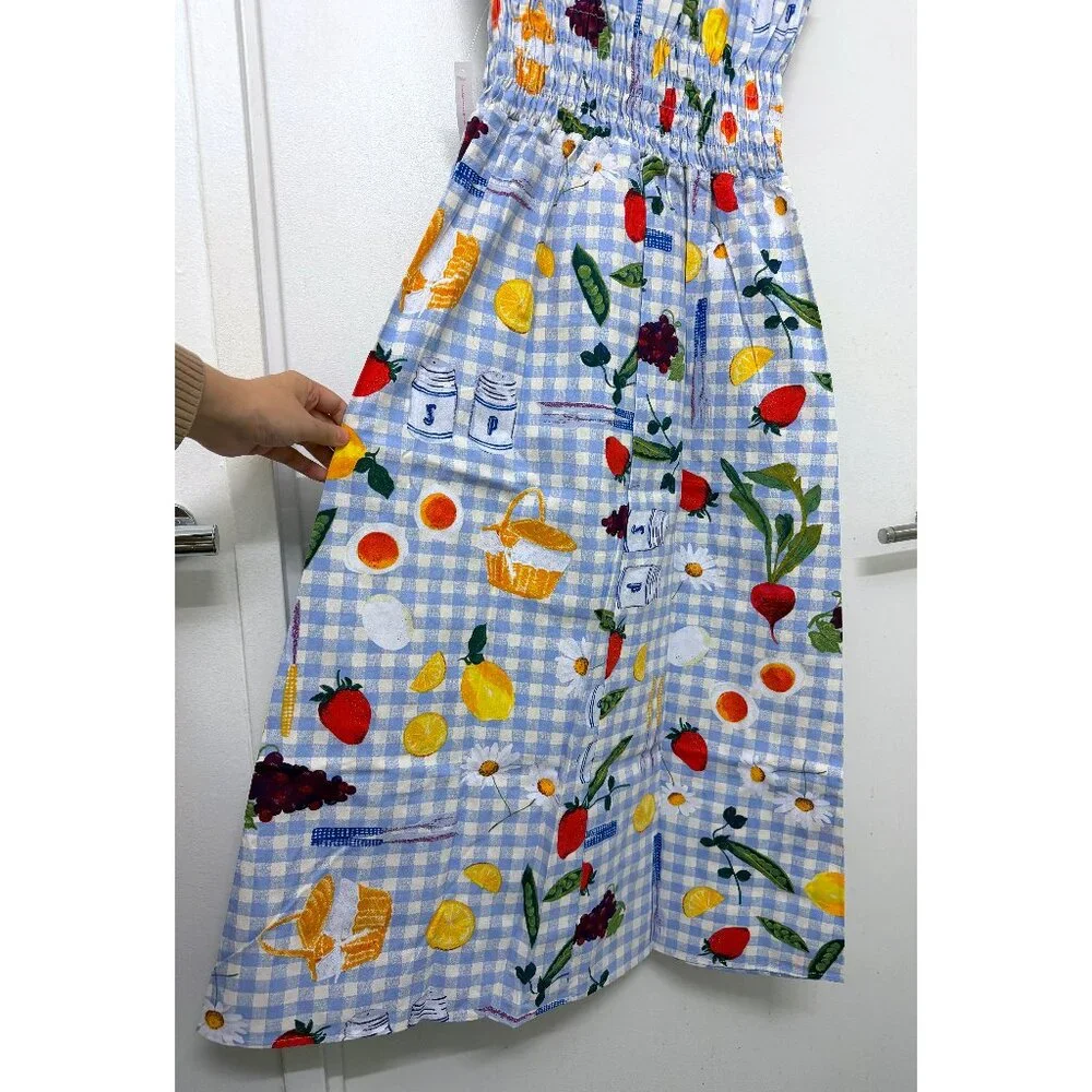 NWT Lisa Says Gah Annie Picnic Alfresco Print Maxi Dress Blue Gingham Food 2XL - Picture 11 of 11